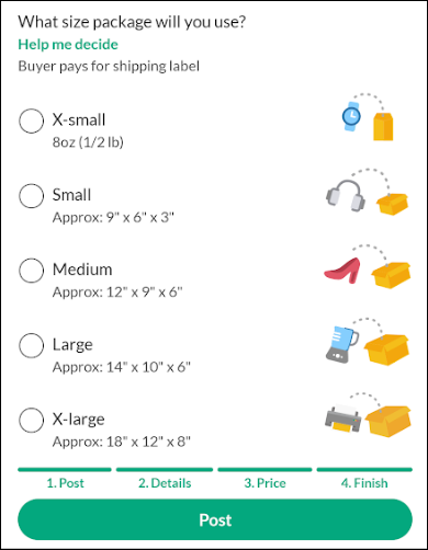 Shipping package sizes and measurements.