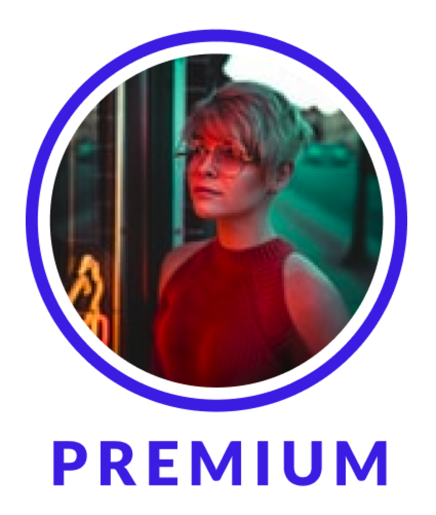The Premium badge is purple surrounds a user's profile picture.