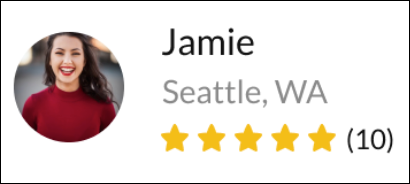Public profile with a photo of young woman, the username Jamie, and a location of Seattle, WA.