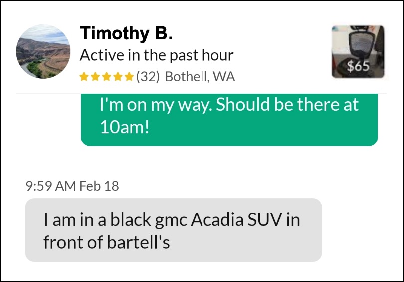 Chat message with the username Timothy and a location of Bothell, WA. 