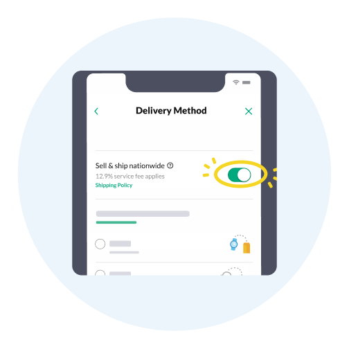 The shipping toggle turns green when it's enabled.