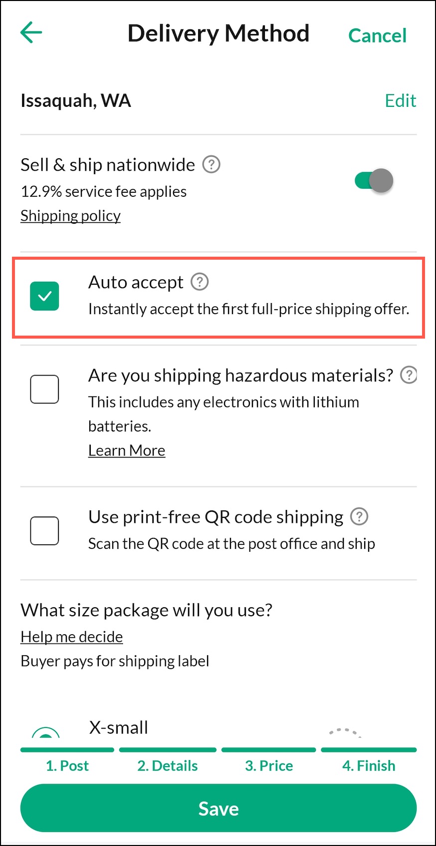 Auto Accept checkbox on the Delivery Method page.