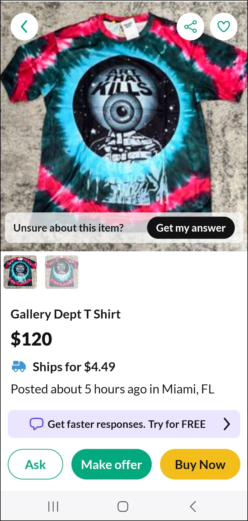 The Buy Now button is located at the bottom of the listing page.